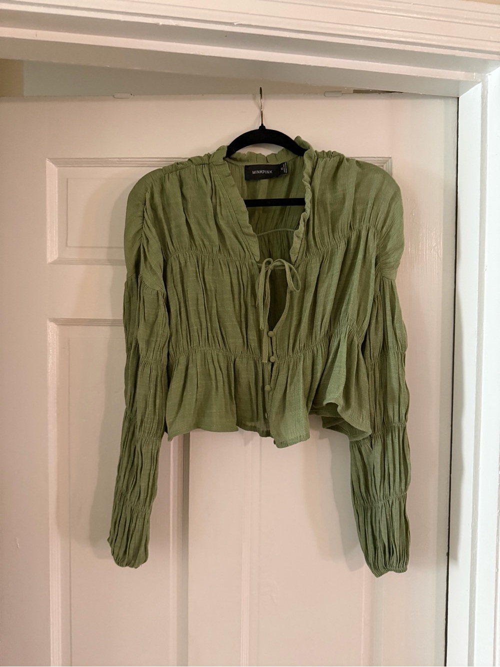 MINKPINK Sage Green Ruffled Tie-Front Peasant Blouse